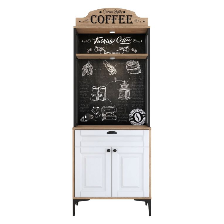 Credenza Bianco Rovere Marrone un Cassetto un Ripiano 70x40x186h cm, Apertura Battente, Scorrevole - Nemoli