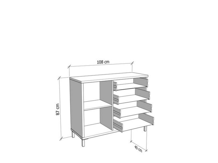 Credenza Bianco Rovere Nodi Marrone 4 Cassetti un Ripiano 108x40x87h cm, Apertura Battente e Scorrevole - Procopio