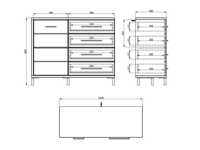 Credenza Bianco Rovere Nodi Marrone 4 Cassetti un Ripiano 108x40x87h cm, Apertura Battente e Scorrevole - Procopio