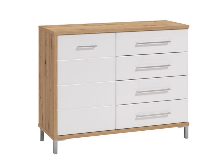 Credenza Bianco Rovere Nodi Marrone 4 Cassetti un Ripiano 108x40x87h cm, Apertura Battente e Scorrevole - Procopio