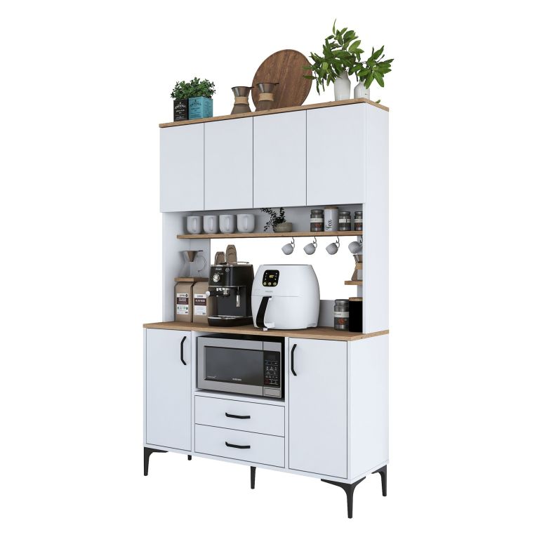 Credenza Biano Marrone 4 Ripiani 2 Cassetti 120x40x184h cm, 6 Ante - Mairag