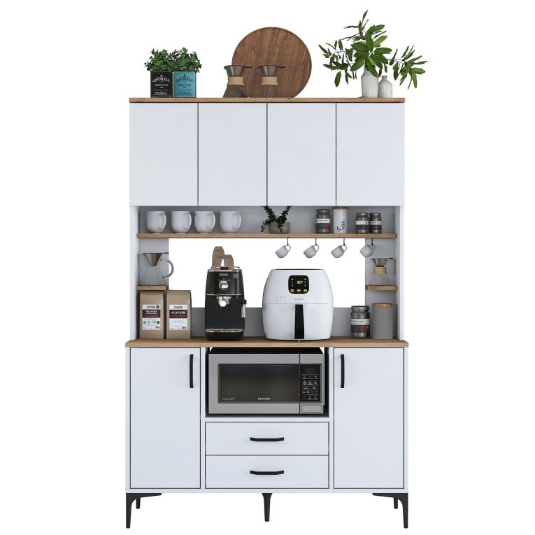 Credenza Biano Marrone 4 Ripiani 2 Cassetti 120x40x184h cm, 6 Ante - Mairag