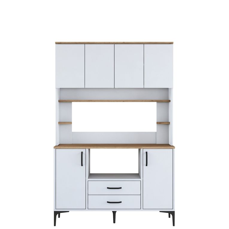 Credenza Biano Marrone 4 Ripiani 2 Cassetti 120x40x184h cm, 6 Ante - Mairag