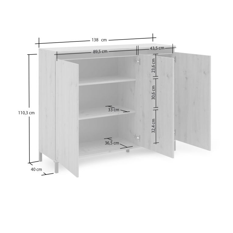 Credenza Bloemfontein, Buffet da soggiorno, Madia da salotto, Dispensa da cucina, Made in Italy, 138x110h40 cm, Bianco lucido e Antracite