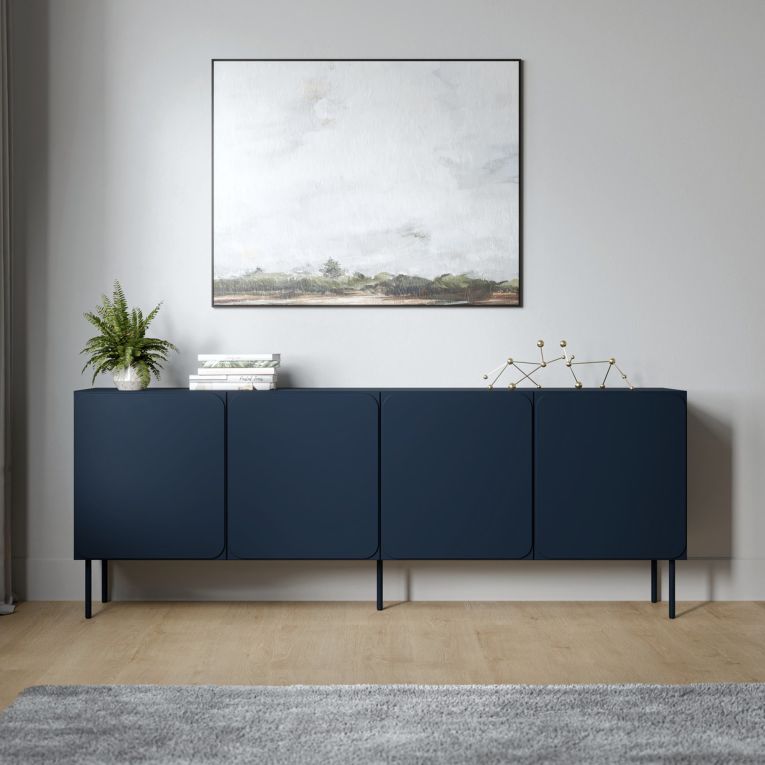 Credenza blu 2 Ripiani Apertura Battente 200x42x75h cm, 4 Ante - Canino