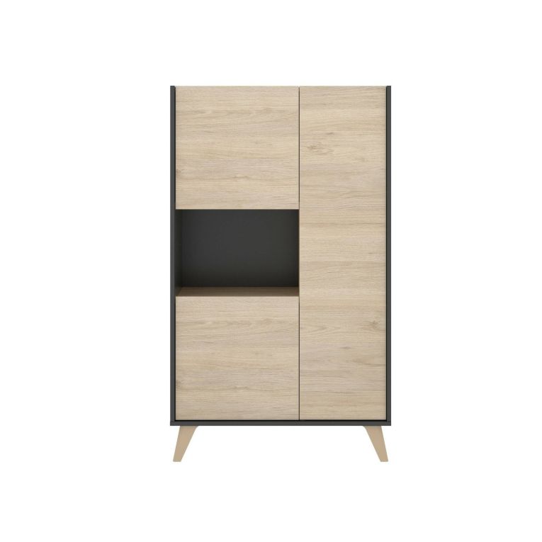 Credenza Boario, Buffet alto da soggiorno, Madia moderna da salotto a 3 ante, 81x43h135 cm, Rovere e Antracite