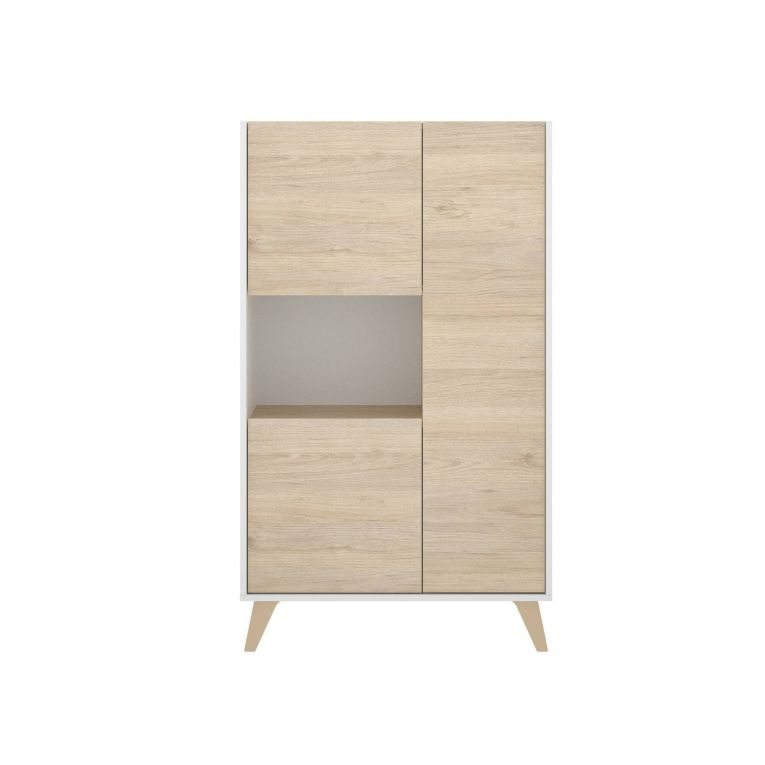 Credenza Boario, Buffet alto da soggiorno, Madia moderna da salotto a 3 ante, 81x43h135 cm, Rovere e Bianco