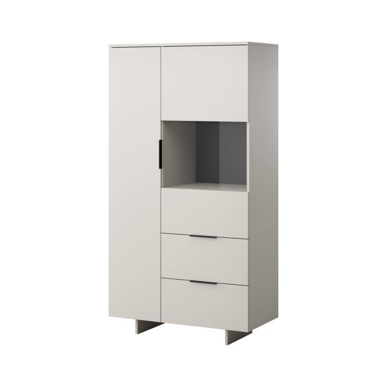 Credenza Braga, Madia da salotto con due ante battenti e due cassetti, Rialzato da terra, 90x42 h170 cm, Beige