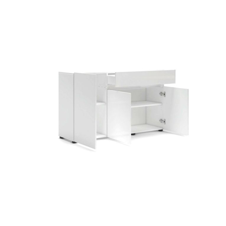 Credenza Brits, Buffet da soggiorno, Madia da salotto, Dispensa da cucina, Made in Italy, 135x38h79 cm, Bianco lucido