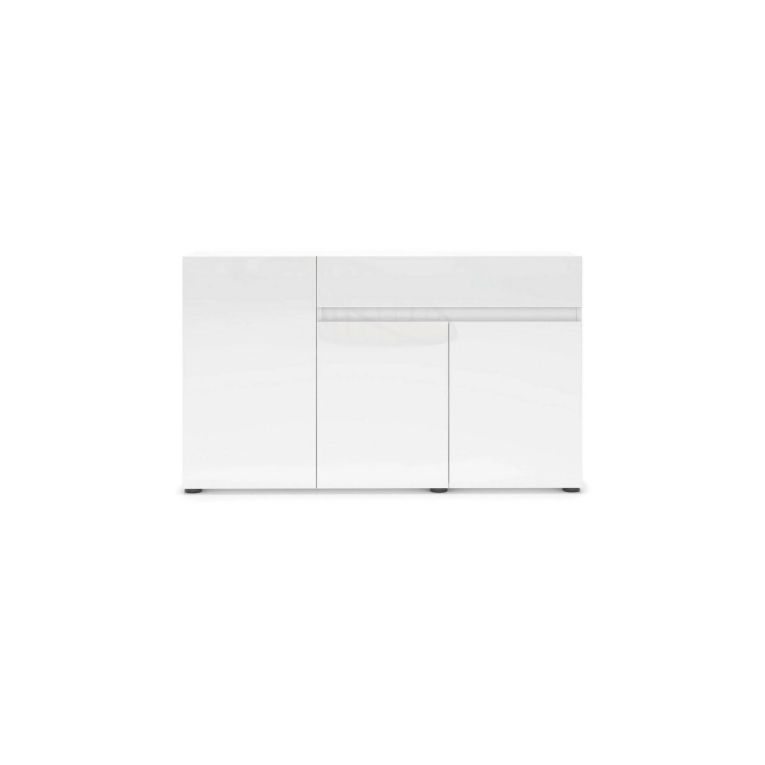 Credenza Brits, Buffet da soggiorno, Madia da salotto, Dispensa da cucina, Made in Italy, 135x38h79 cm, Bianco lucido