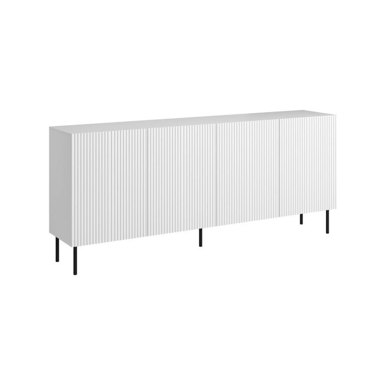 Credenza Cantanhede, Madia da salotto con quattro ante battenti, Rialzato da terra, 200x42 h82 cm, Bianco