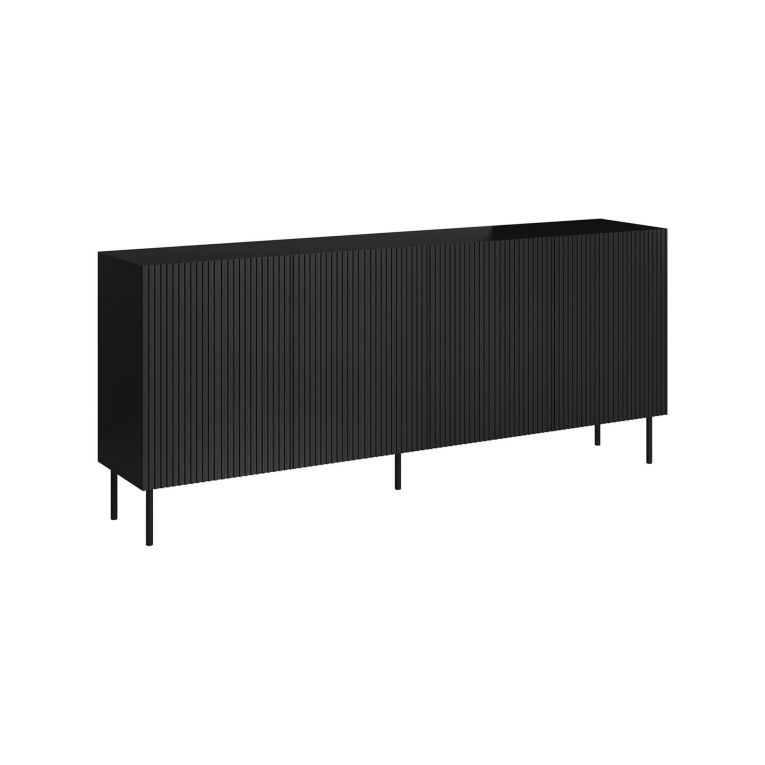 Credenza Cantanhede, Madia da salotto con quattro ante battenti, Rialzato da terra, 200x42 h82 cm, Nero