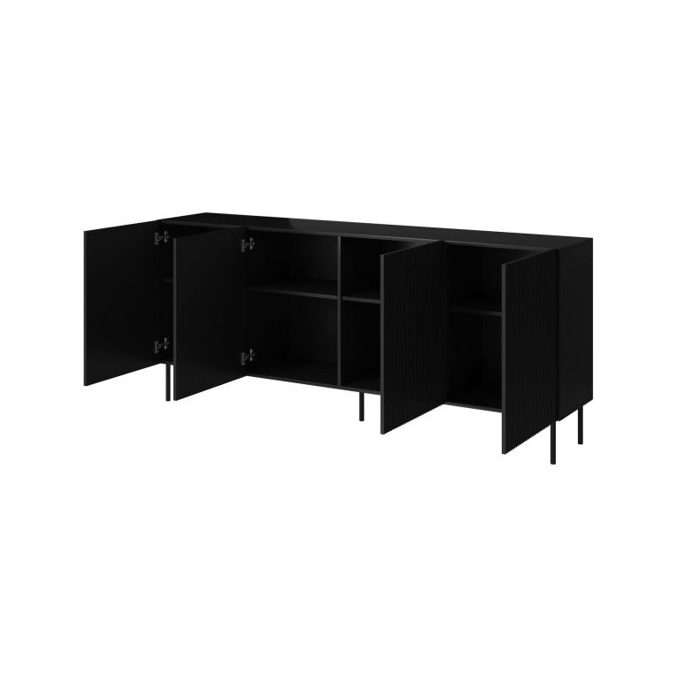 Credenza Cantanhede, Madia da salotto con quattro ante battenti, Rialzato da terra, 200x42 h82 cm, Nero