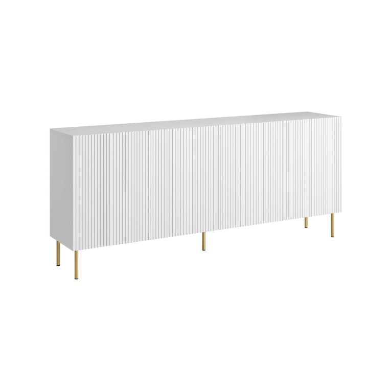 Credenza Cartaxo, Madia da salotto con quattro ante battenti, Rialzato da terra, 200x42 h82 cm, Bianco