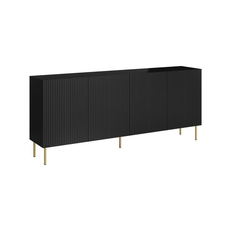 Credenza Cartaxo, Madia da salotto con quattro ante battenti, Rialzato da terra, 200x42 h82 cm, Nero
