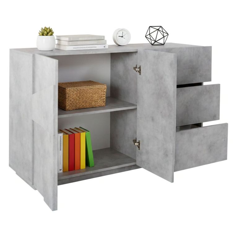 Credenza cemento 142x44x86h cm 2 ante e 3 cassetti - Aydee
