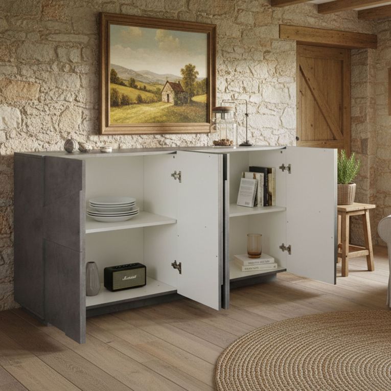 Credenza cemento 162x44x86h cm 4 ante - Augusto