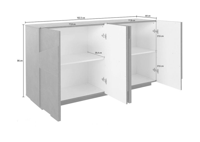 Credenza cemento 162x44x86h cm 4 ante - Augusto