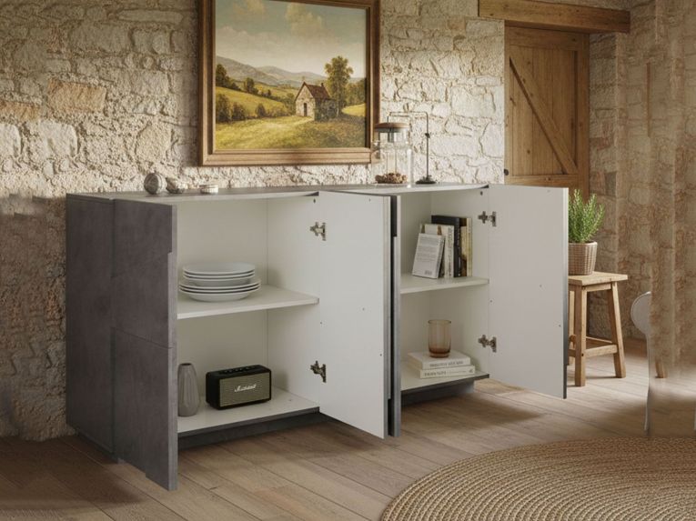 Credenza cemento 162x44x86h cm 4 ante - Augusto