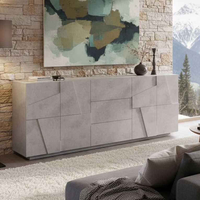 Credenza cemento 224x44x86h cm 4 ante e 3 cassetti - Zeus