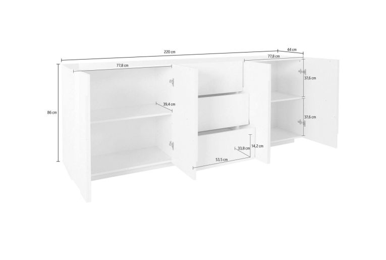 Credenza cemento 224x44x86h cm 4 ante e 3 cassetti - Zeus