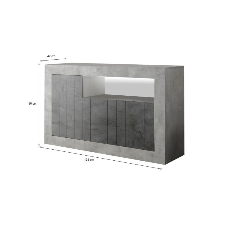 Credenza cemento e ardesia 138x42x86h cm 3 ante - Dolphin