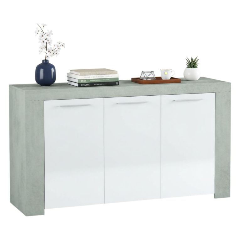 Credenza cemento e bianca porta bicchieri 144x42x80h cm 3 ante - Amaculi