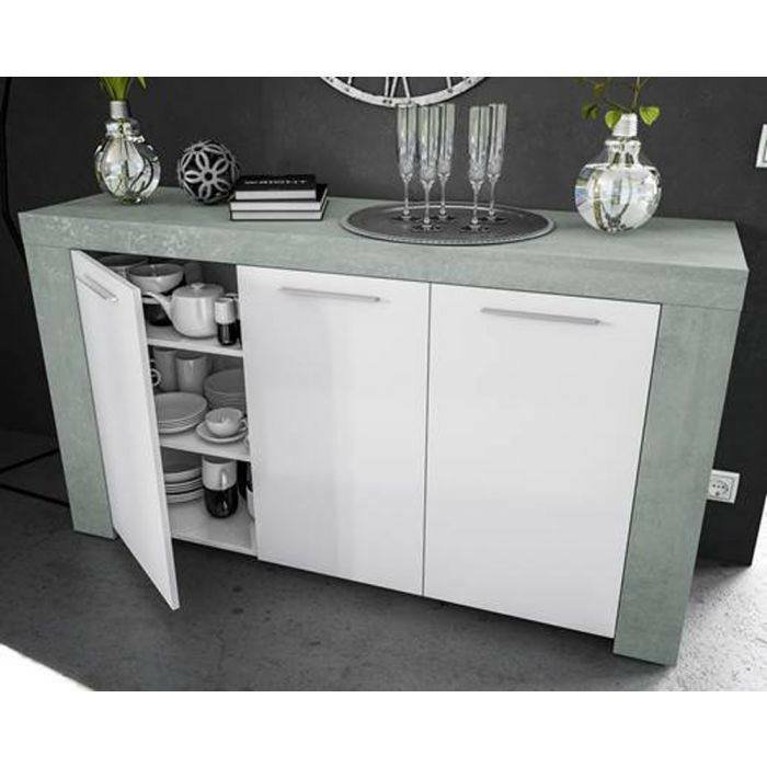 Credenza cemento e bianca porta bicchieri 144x42x80h cm 3 ante - Amaculi