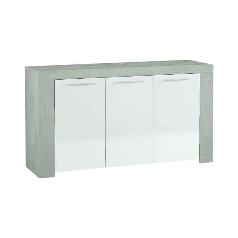 Credenza cemento e bianca porta bicchieri 144x42x80h cm 3 ante - Amaculi