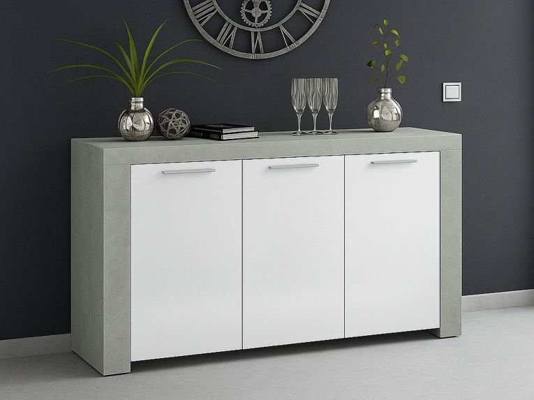 Credenza cemento e bianca porta bicchieri 144x42x80h cm 3 ante - Amaculi