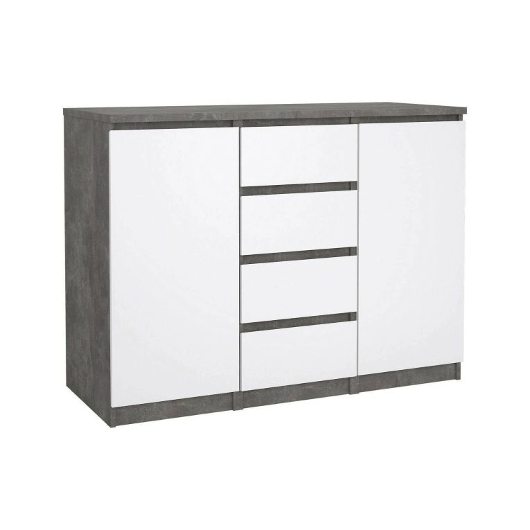 Credenza cemento e bianco lucida 120x50x90h cm 2 ante e 4 cassetti - Angelika
