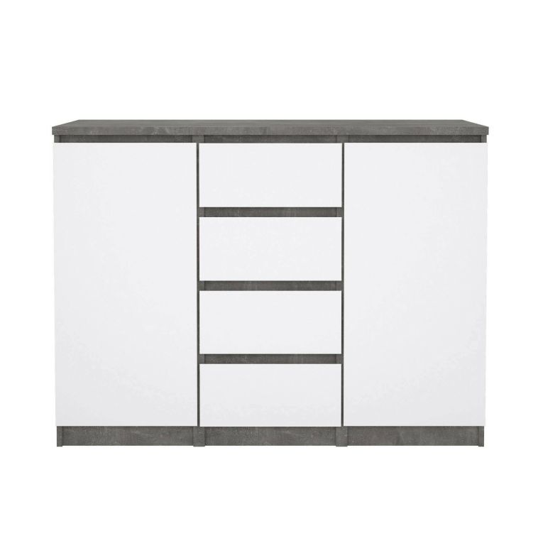 Credenza cemento e bianco lucida 120x50x90h cm 2 ante e 4 cassetti - Angelika