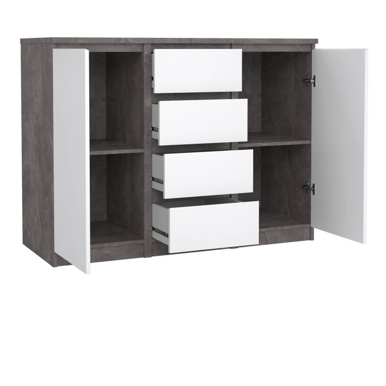 Credenza cemento e bianco lucida 120x50x90h cm 2 ante e 4 cassetti - Angelika