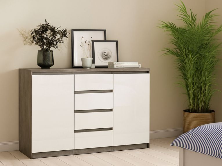 Credenza cemento e bianco lucida 120x50x90h cm 2 ante e 4 cassetti - Angelika