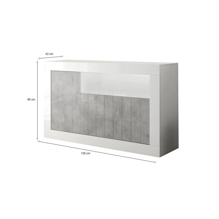 Credenza cemento e bianco lucida 138x42x86h cm 3 ante - Dolphin