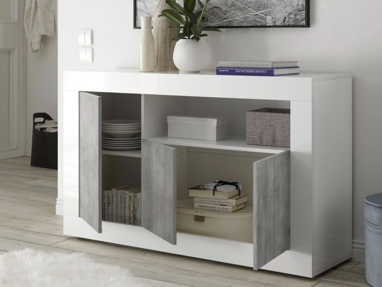 Credenza cemento e bianco lucida 138x42x86h cm 3 ante - Dolphin