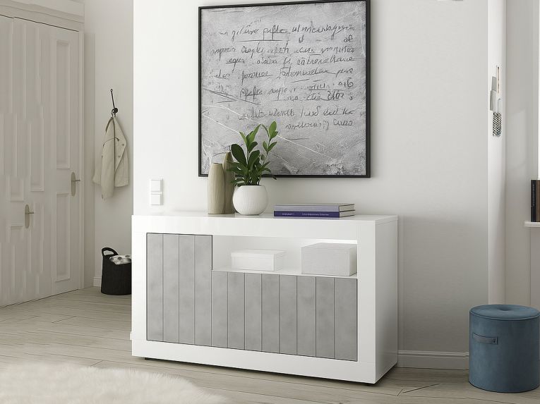 Credenza cemento e bianco lucida 138x42x86h cm 3 ante - Dolphin