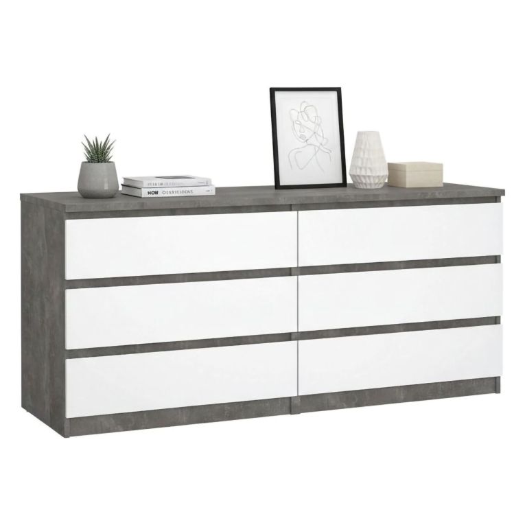 Credenza cemento e bianco lucida 153x50x70h cm 6 cassetti - Abacadabra