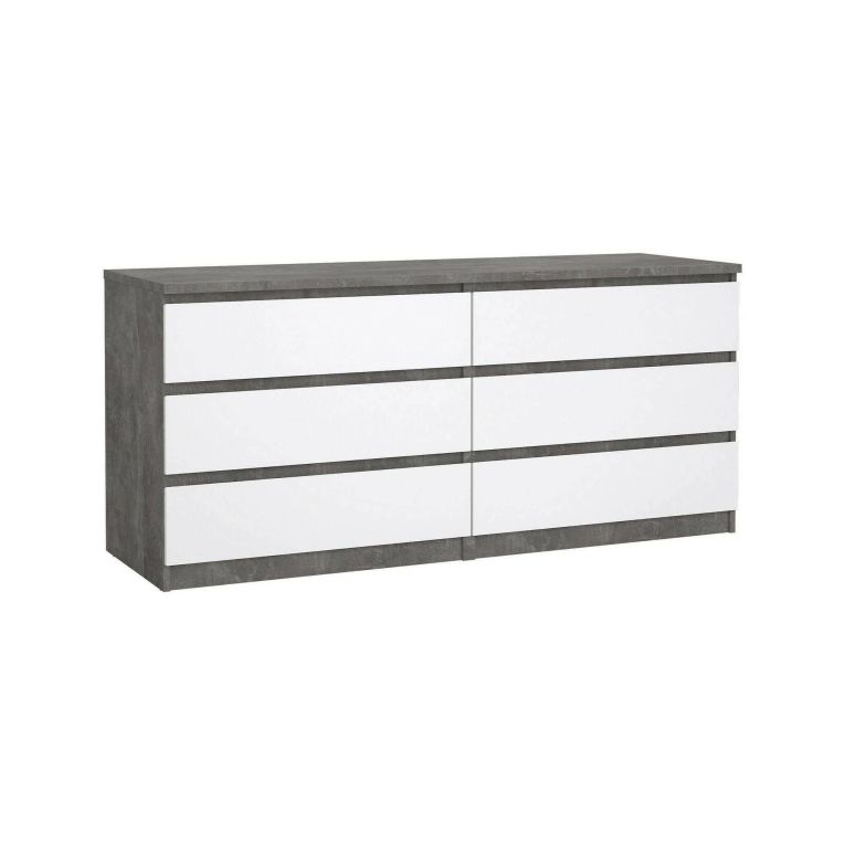 Credenza cemento e bianco lucida 153x50x70h cm 6 cassetti - Abacadabra