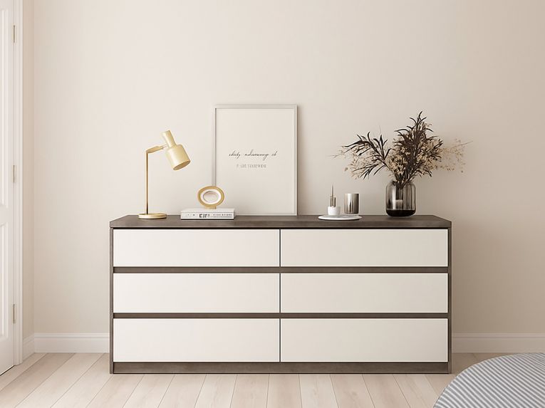 Credenza cemento e bianco lucida 153x50x70h cm 6 cassetti - Abacadabra