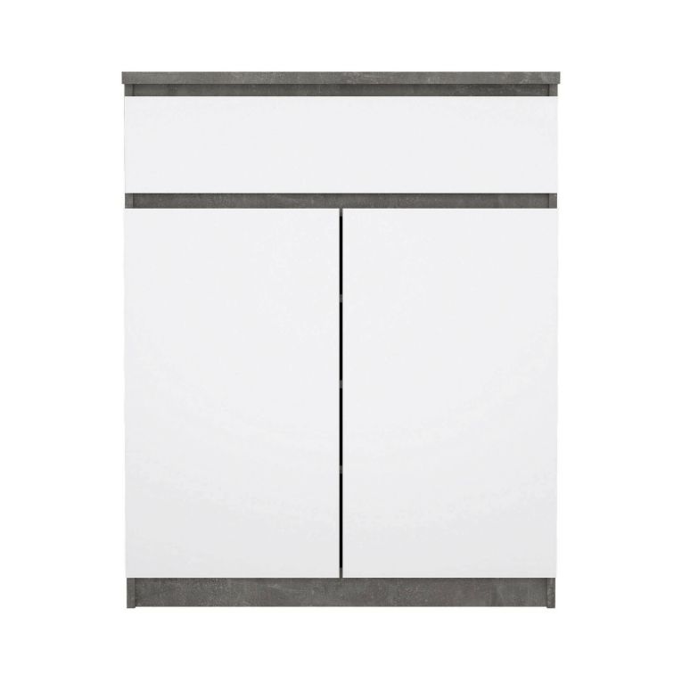 Credenza cemento e bianco lucida 80x40x100h cm 2 ante e 1 cassetto - Genziana