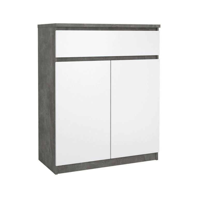 Credenza cemento e bianco lucida 80x40x100h cm 2 ante e 1 cassetto - Genziana