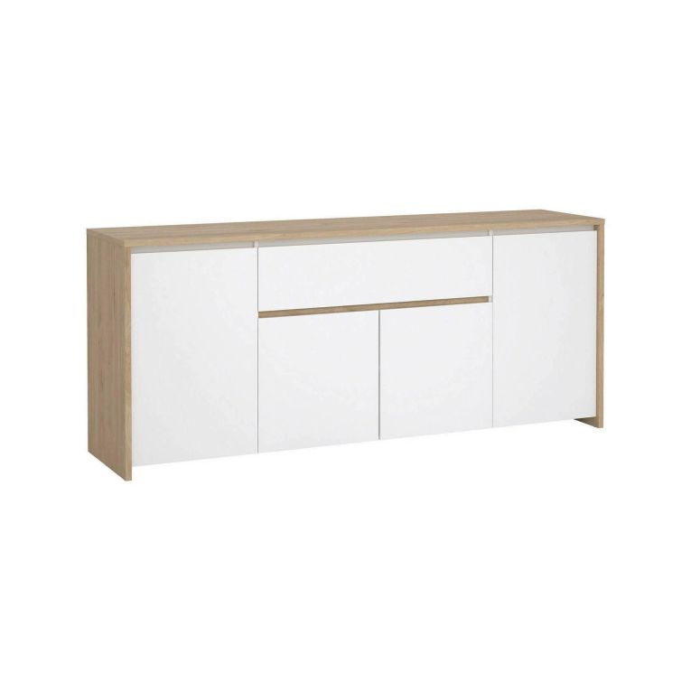 Credenza Charlize, Buffet da soggiorno, Madia da salotto, Dispensa da cucina, 48x197 h84 cm, Rovere e Bianco