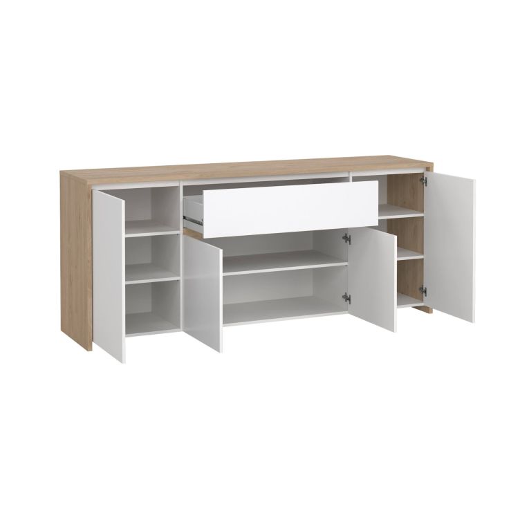 Credenza Charlize, Buffet da soggiorno, Madia da salotto, Dispensa da cucina, 48x197 h84 cm, Rovere e Bianco