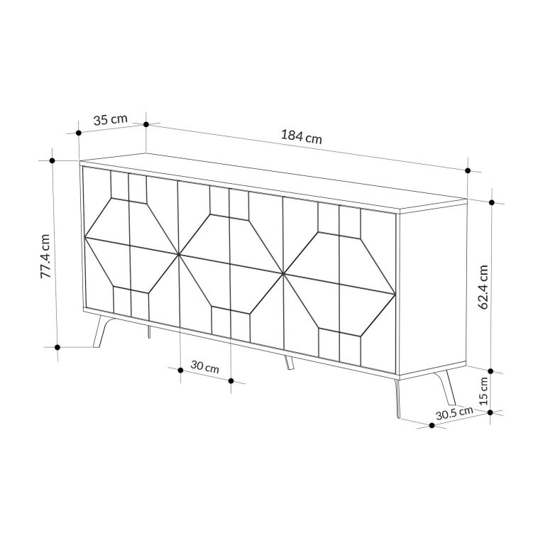 Credenza Chiron, Buffet da soggiorno, Madia da salotto, Dispensa da cucina, 184x35 h77 cm, Antracite