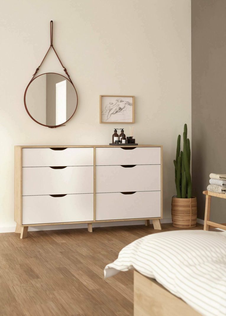 Credenza Christiane, Buffet da soggiorno, Madia da salotto, Dispensa da cucina, 40x156 h92 cm, Rovere e Bianco
