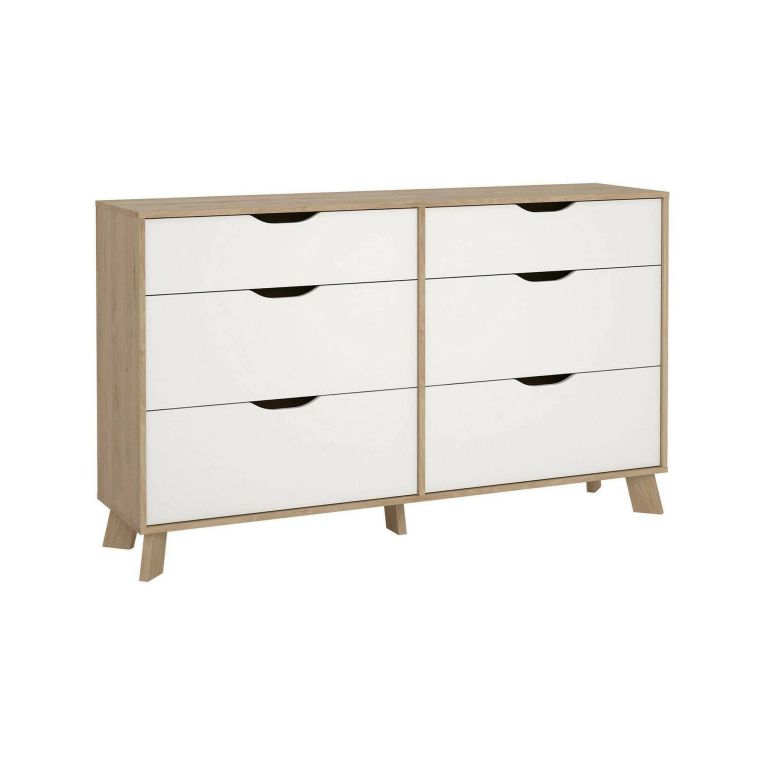 Credenza Christiane, Buffet da soggiorno, Madia da salotto, Dispensa da cucina, 40x156 h92 cm, Rovere e Bianco