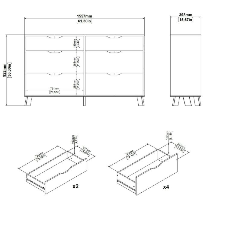 Credenza Christiane, Buffet da soggiorno, Madia da salotto, Dispensa da cucina, 40x156 h92 cm, Rovere e Bianco