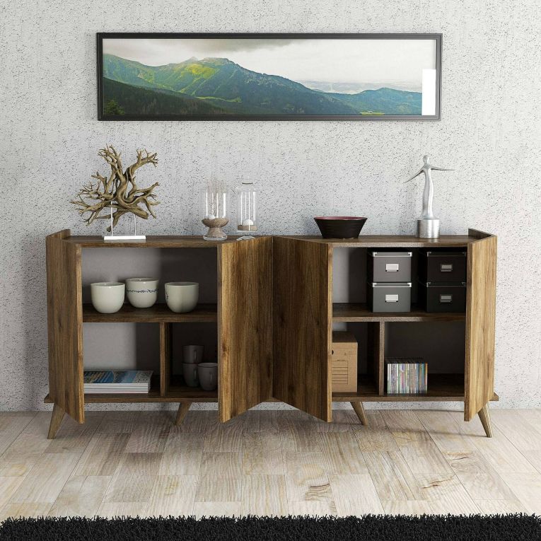 Credenza Circini, Buffet da soggiorno, Madia da salotto, Dispensa da cucina, 180x45 h81 cm, Noce