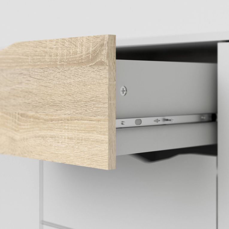 Credenza Claudette, Buffet da soggiorno, Madia da salotto, Dispensa da cucina, 195x39 h81 cm, Bianco e Quercia
